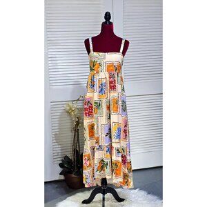 Paper Heart Anthropologie Wo's Strappy Stamp Floral Postcard Maxi Dress SzS 2803